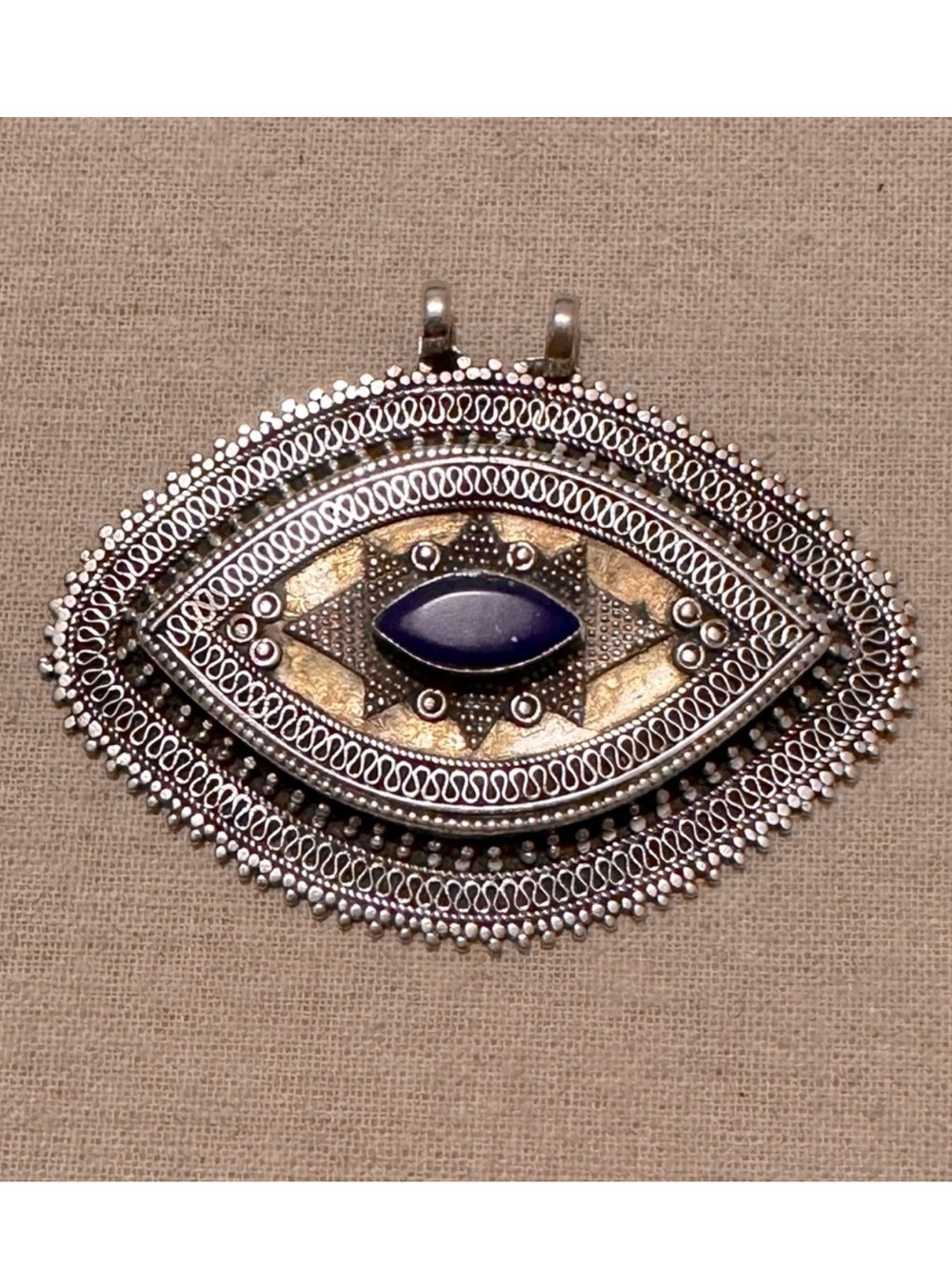Vintage | Pendant | Turkmen Gold Gilded Silver Pendant with Lapis Lazuli